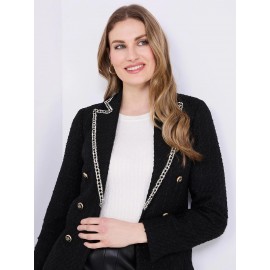 Contrast Trim Faux Double-Breasted Boucle Blazer