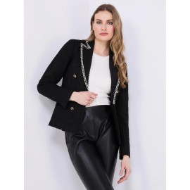 Contrast Trim Faux Double-Breasted Boucle Blazer