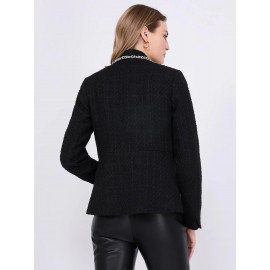 Contrast Trim Faux Double-Breasted Boucle Blazer