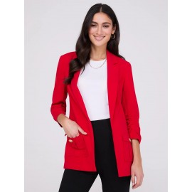 3/4 Ruched Sleeve Crepe Blazer