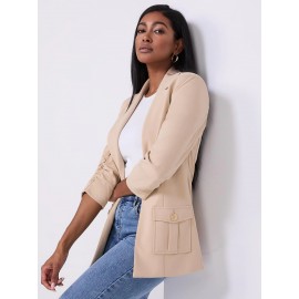 3/4 Ruched Sleeve Crepe Blazer