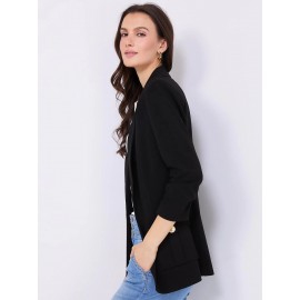 3/4 Ruched Sleeve Crepe Blazer
