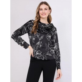 Printed Satin Shawl Top With Gold Chain Detail