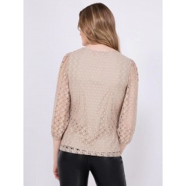 3/4 Puff Sleeve Lace Top