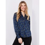 Floral Print Satin Split Neck Button-Front Blouse