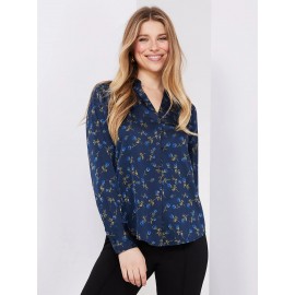 Floral Print Satin Split Neck Button-Front Blouse