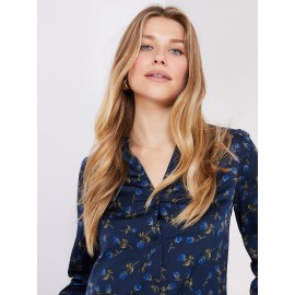 Floral Print Satin Split Neck Button-Front Blouse
