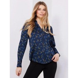 Floral Print Satin Split Neck Button-Front Blouse