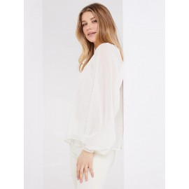 Collarless Button-Front Blouse