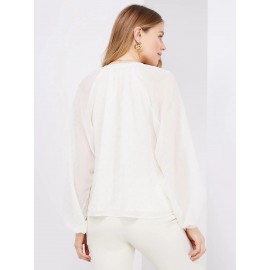 Collarless Button-Front Blouse