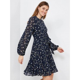 Floral Print Chiffon Fit & Flare Dress