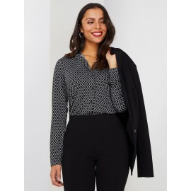 Geometric Print Button-Front Blouse