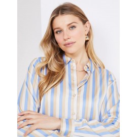 Multi Colour Striped Satin Button-Front Blouse