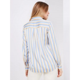 Multi Colour Striped Satin Button-Front Blouse