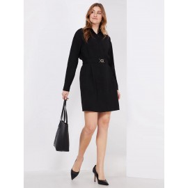 Button-Front Mini Shirt Dress With Belt