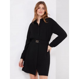 Button-Front Mini Shirt Dress With Belt