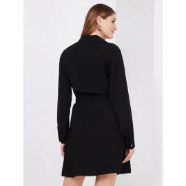Button-Front Mini Shirt Dress With Belt