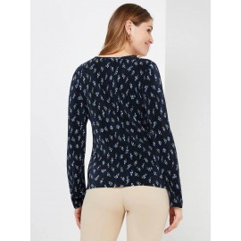 Floral Print Plisse V-Neck Top