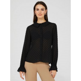 Textured Button-Front Ruffle Collar Blouse