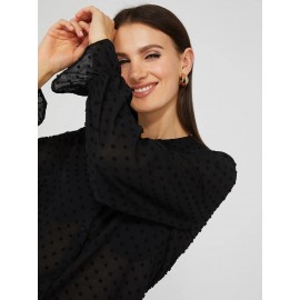 Textured Button-Front Ruffle Collar Blouse