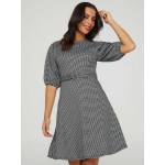 Printed Metallic Fit & Flare Belted Dress
