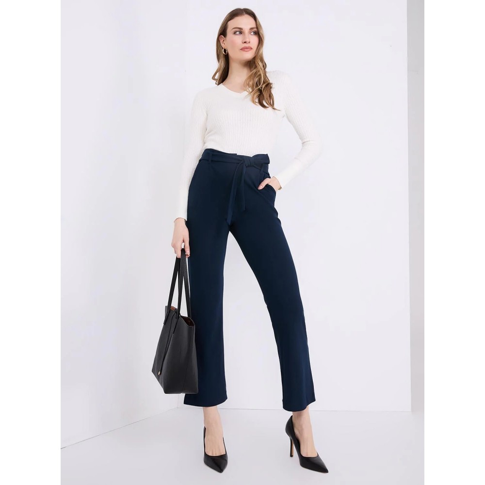Crepe High-Waisted Sash Belt Pants