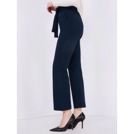 Crepe High-Waisted Sash Belt Pants