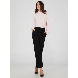 Crepe High-Waisted Sash Belt Pants