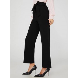 Crepe High-Waisted Sash Belt Pants