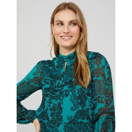 Floral Print Chiffon Button-Front Blouse With Puff Sleeves