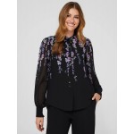 Floral Print Chiffon Button-Front Flowy Blouse
