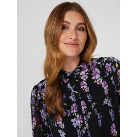 Floral Print Chiffon Button-Front Flowy Blouse