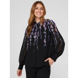 Floral Print Chiffon Button-Front Flowy Blouse