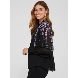 Floral Print Chiffon Button-Front Flowy Blouse