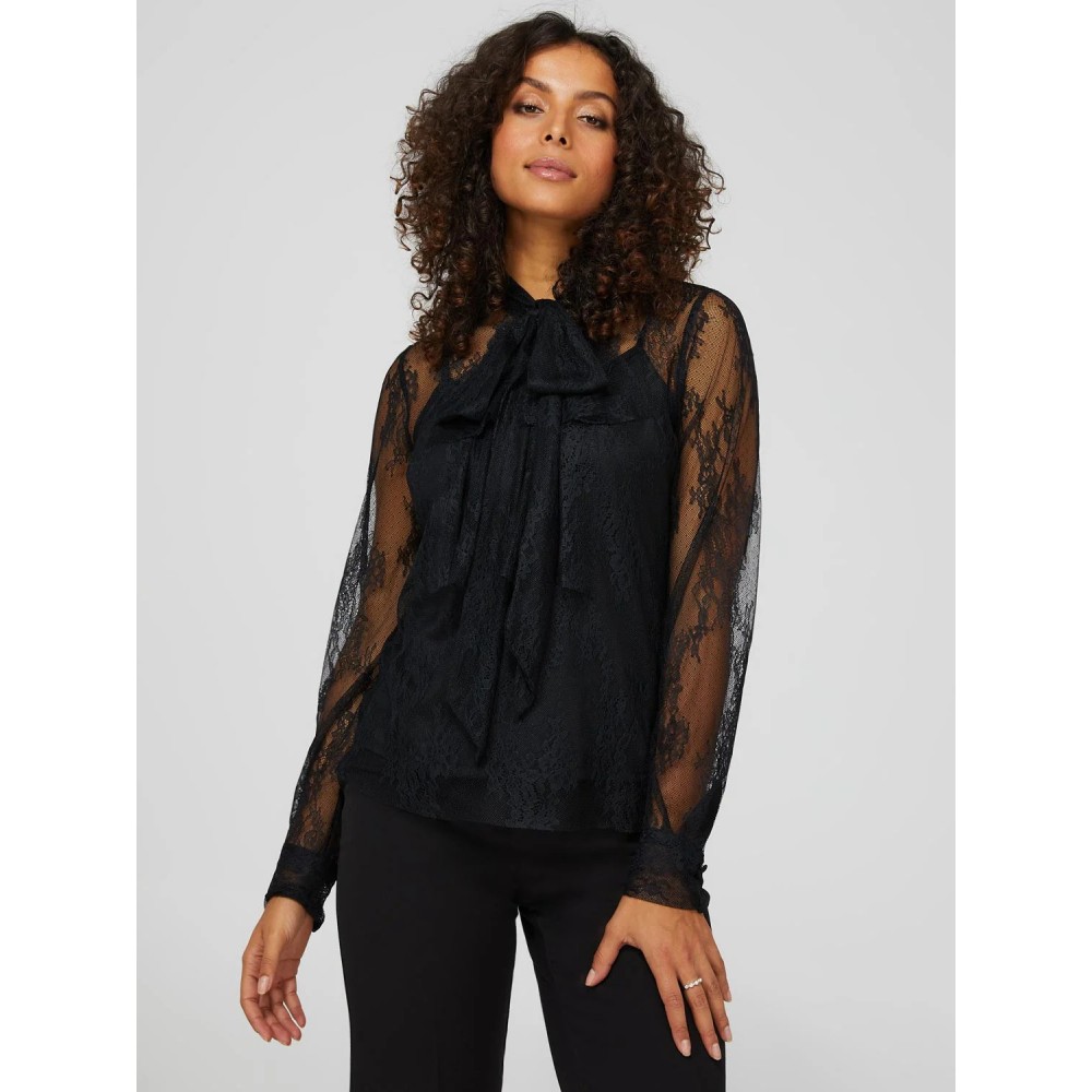 Floral Lace Bow Blouse With Cami