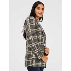 6-Button Plaid Boucle Blazer