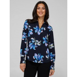 Floral Print Chiffon Split Neck Button-Front Blouse