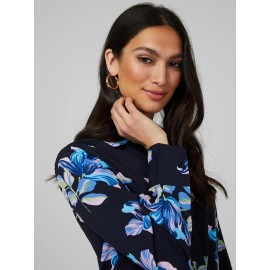 Floral Print Chiffon Split Neck Button-Front Blouse