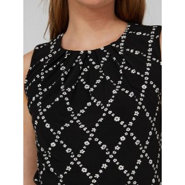 Printed Sleeveless Top With Pleated Front Neckline