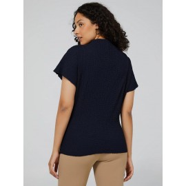 Textured Funnel Neck Short Sleeve Top