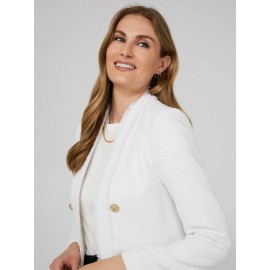 Long Open Boucle Blazer With Fringe Lapels