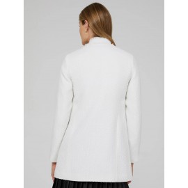 Long Open Boucle Blazer With Fringe Lapels