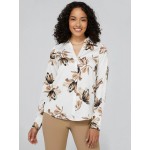 Floral Print Satin Split Neck Button-Front Blouse