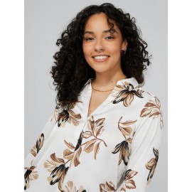 Floral Print Satin Split Neck Button-Front Blouse
