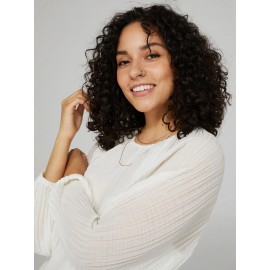 Plisse Chiffon Top With Pleated Balloon Sleeves