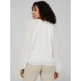 Plisse Chiffon Top With Pleated Balloon Sleeves