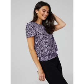 Printed Textured T-Shirt With Smocked Bottom Band