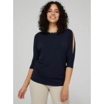 Cold Shoulder Top With Chain Neckline Detail