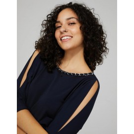 Cold Shoulder Top With Chain Neckline Detail