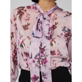 Printed Chiffon Blouse With Neck Tie